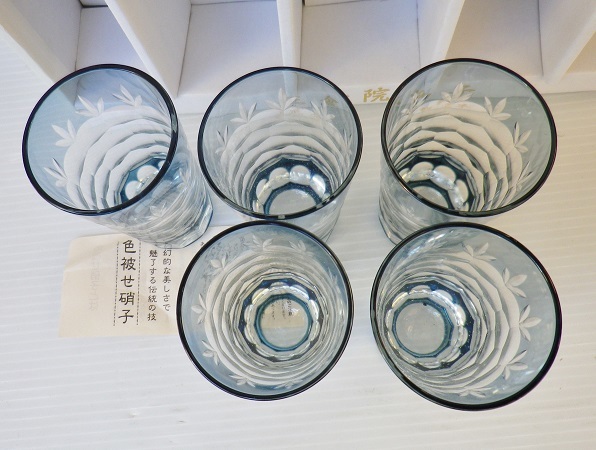正倉院切子 色被せ切子 薩摩切子 5客セット 未使用 冷酒グラス 酒器