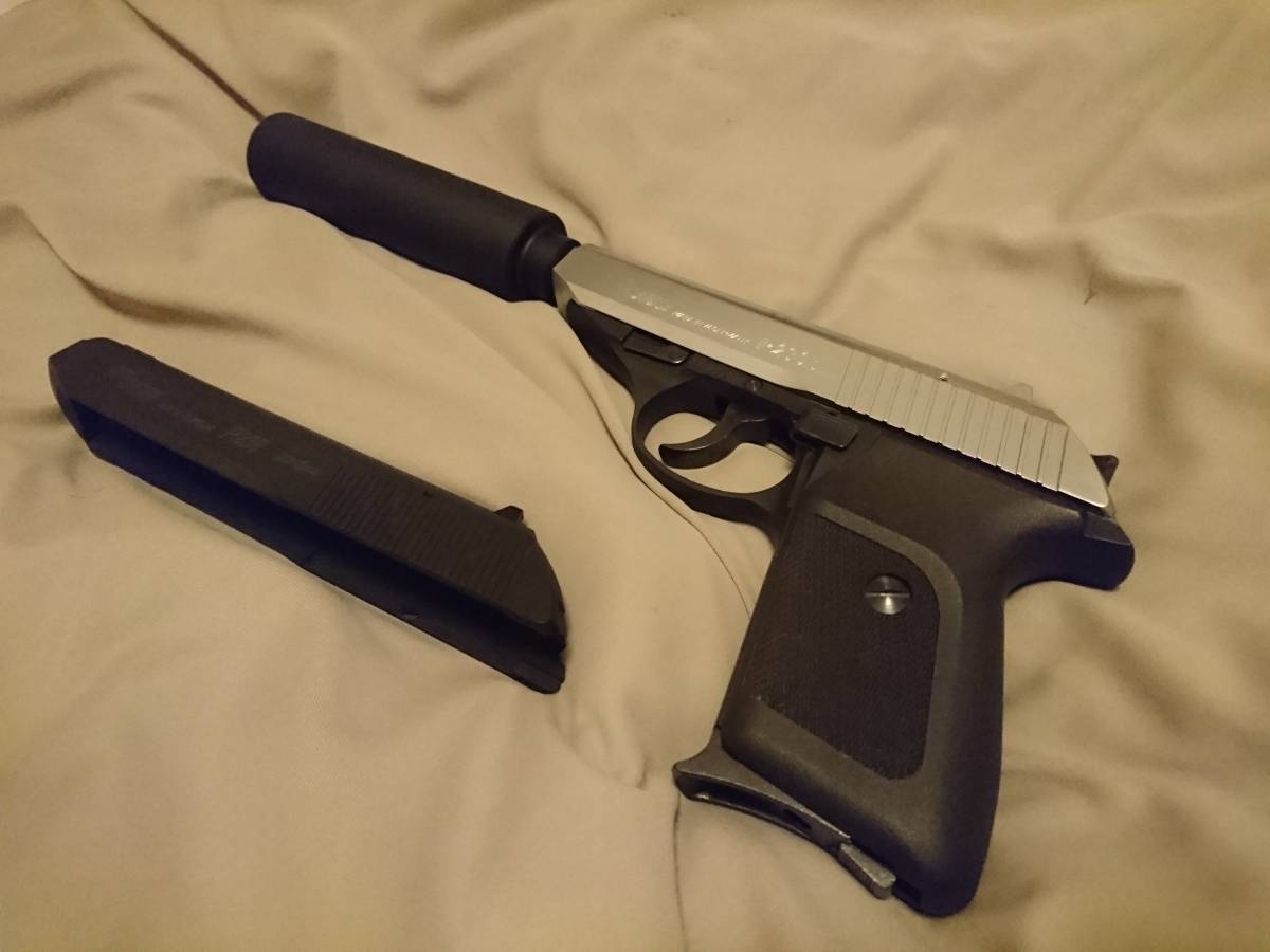 【激安大特価，爆買い】 カスタマイズド品 超 KSC P230 ステンレス/ブラックハーフモデル HK シルバースライド 純正サイレンサー ロングバレル他付(ガスガン)｜売買されたオークション情報、yahooの商品情報をアーカイ ガスガン