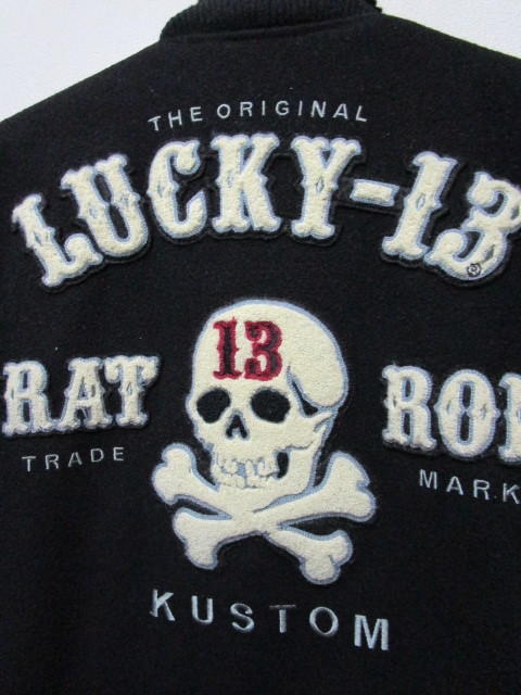 超レア品　ワコマリア　Pコート　Lucky13 髑髏 LUCKY-13 袖革製デコスタジャン・黒・M（ラッキー13ジャケット