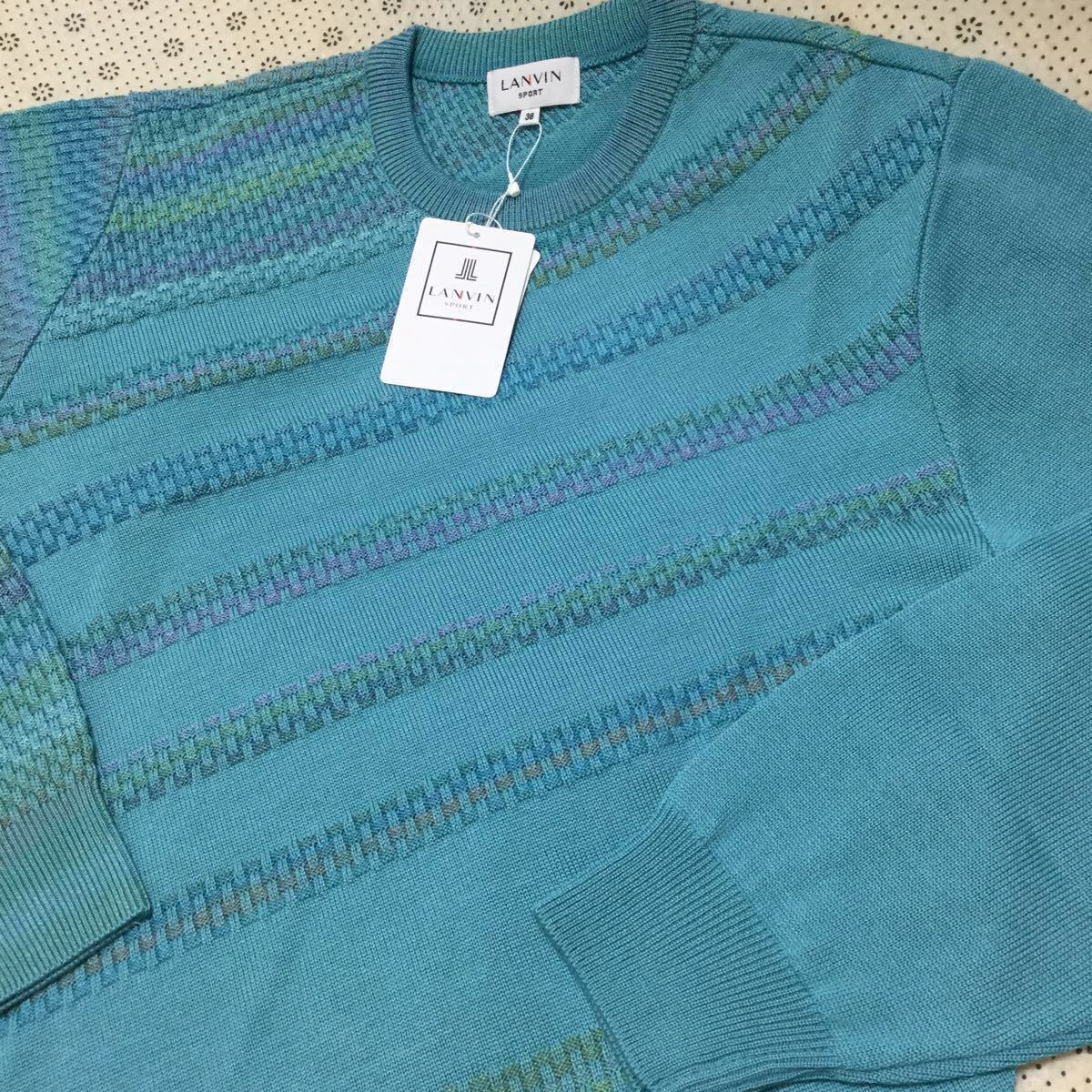 新品 定価37800円 LANVIN SPORT ランバン スポール ゴルフウェア メンズ ニット セーター 上着 ウール混 トップス 38 日本製