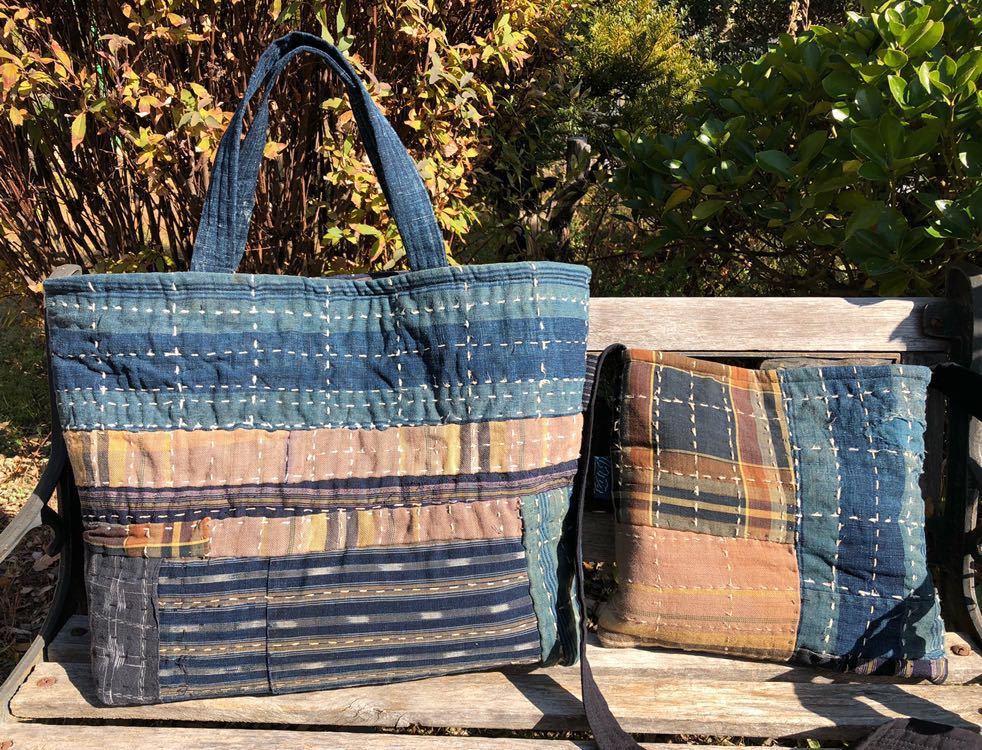 chibisix◆◆ハンドメイド 　古布　 バッグ◆◆襤褸 ポシェット 2点 セット サコッシュ 刺し子　藍染め　リメイク　手作り◆◆