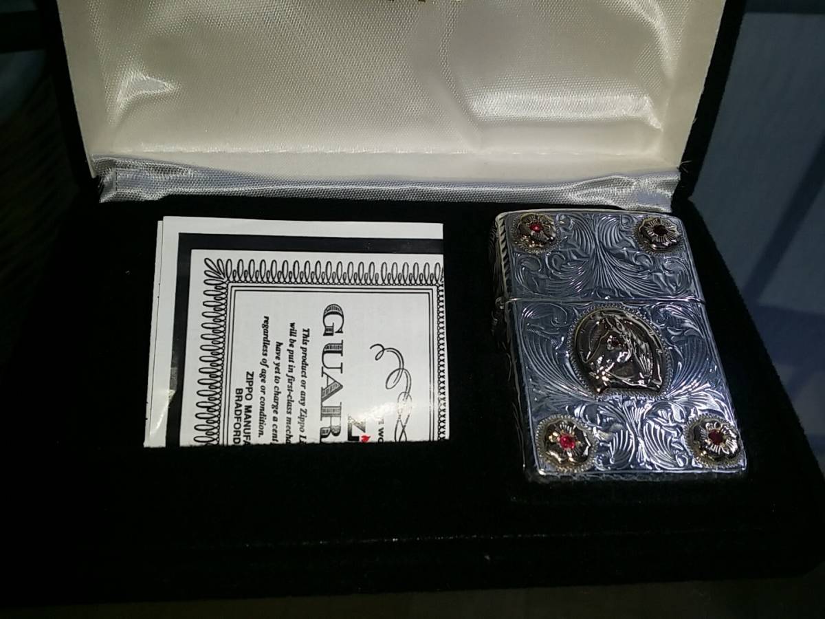 スターリングシルバー ZIPPO 純銀 ジッポー 天然ルビー ジッポ Zippo 