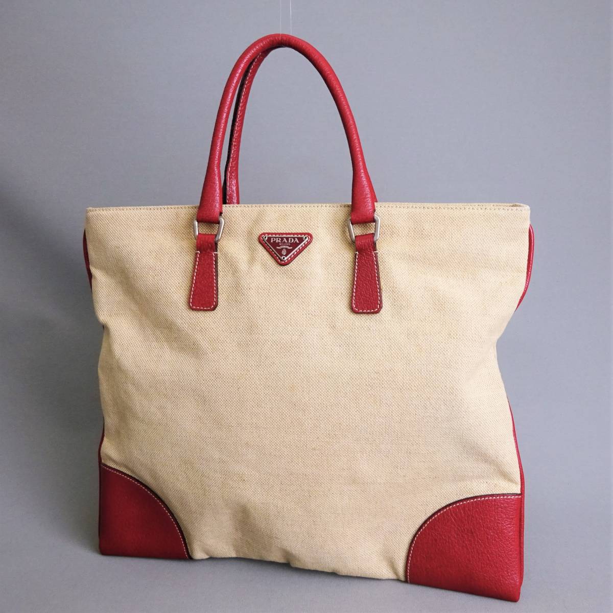 PRADA プラダ キャンバス 本物 ハンドバッグ トートバッグ - ベージュ