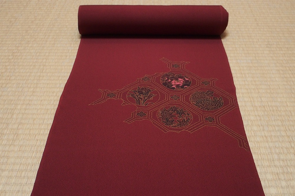 A1812-2317●関着/反物/羽織・コート/羽尺/丸に花柄等/新品/未仕立て/正絹