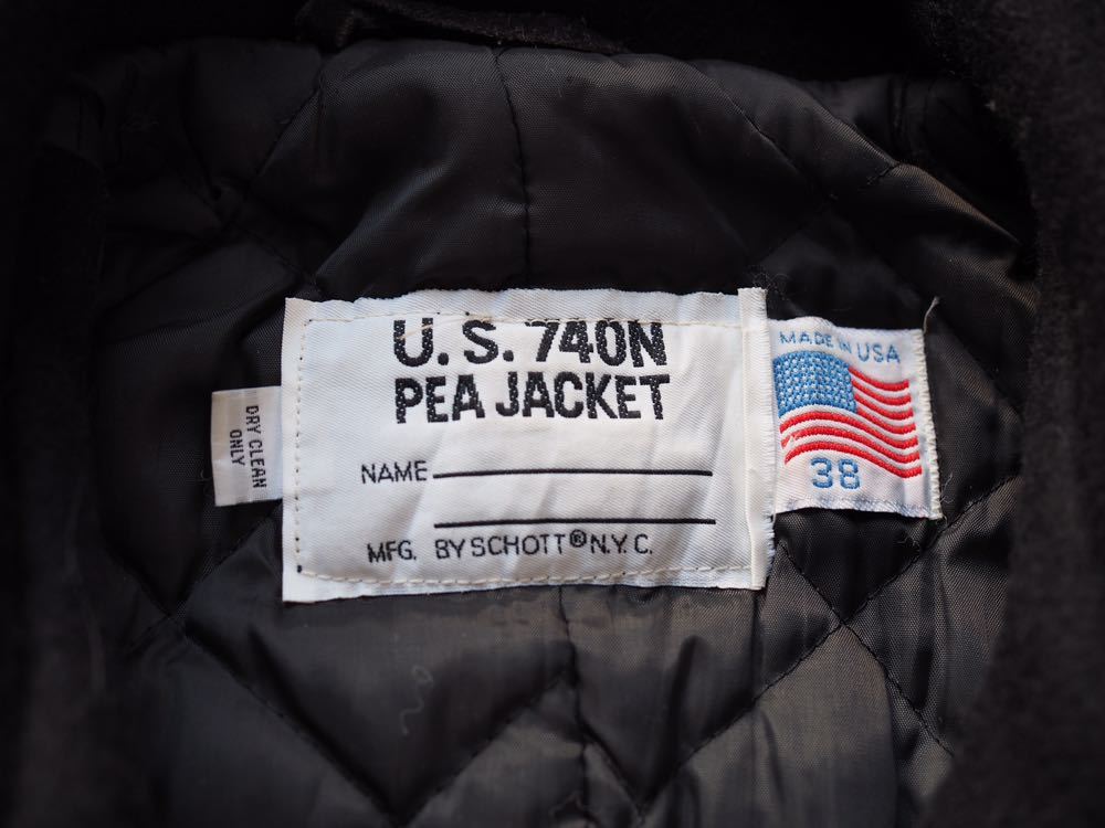 ★SCHOTT Pコート★ショット USA製 U.S740N★メンズ 38 黒 10ボタン M相当 米軍★美品