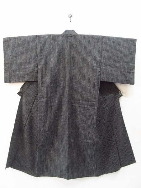★着物10★ 1円 逸品!! ウール アンサンブル 男性用 掠れ縞 単衣 身丈147cm 裄70cm [同梱可] ☆☆☆☆