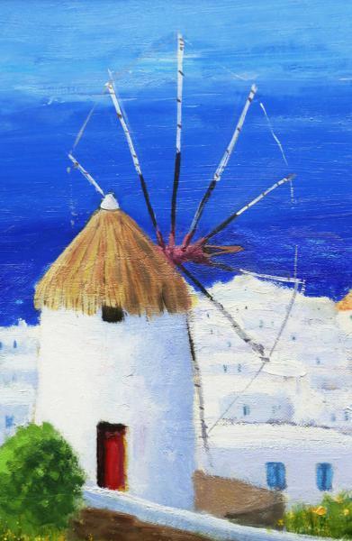 真作】【WISH】藤祥州「ミコノス島」8号 油彩 ◇得意のミコノス風景 