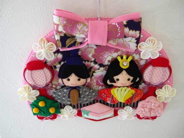 ひな祭り、桃の節句、雛飾りケース売り、ハンドメイド、つまみ細工