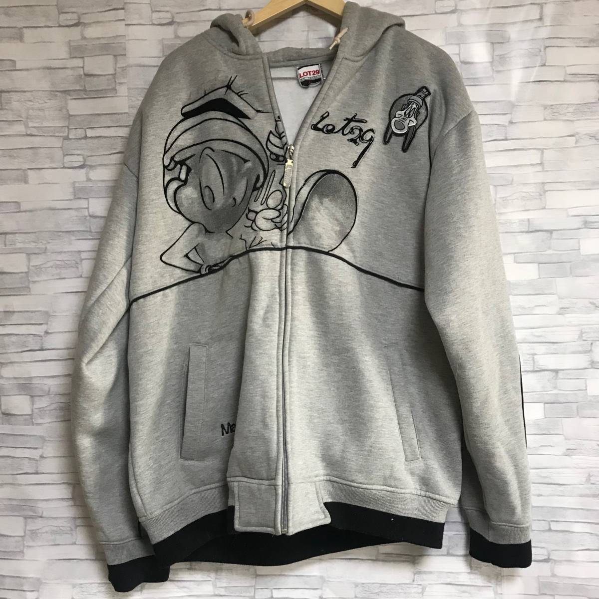 Lot 29 Marvin the Martian ルーニーテューンズ 厚手パーカー ビッグロゴ 裏起毛 XLサイズ グレー