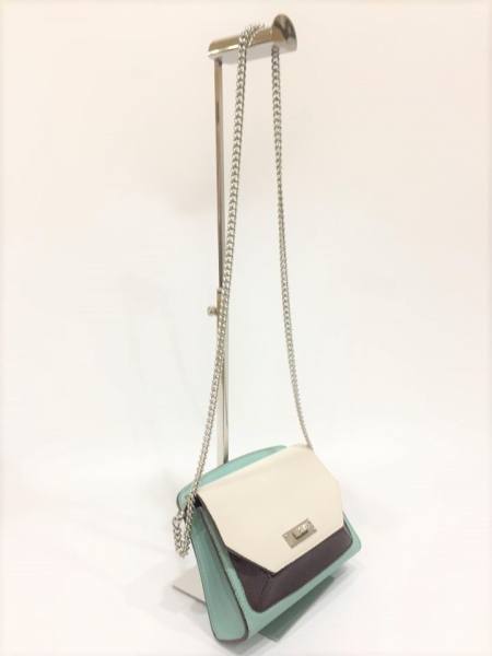 バリー BALLY バッグ ショルダーバッグ レザー ライトブルー×白×ダークブラウン ミニ/チェーンショルダー Bターン 美品