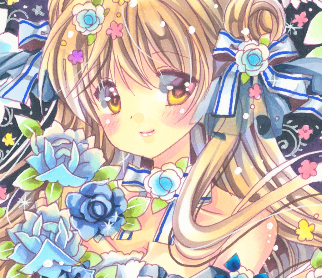 手描きイラスト オリジナル Blue rose 手描きイラスト☆創作☆オリジナル☆ブルーローズ(手描きイラスト