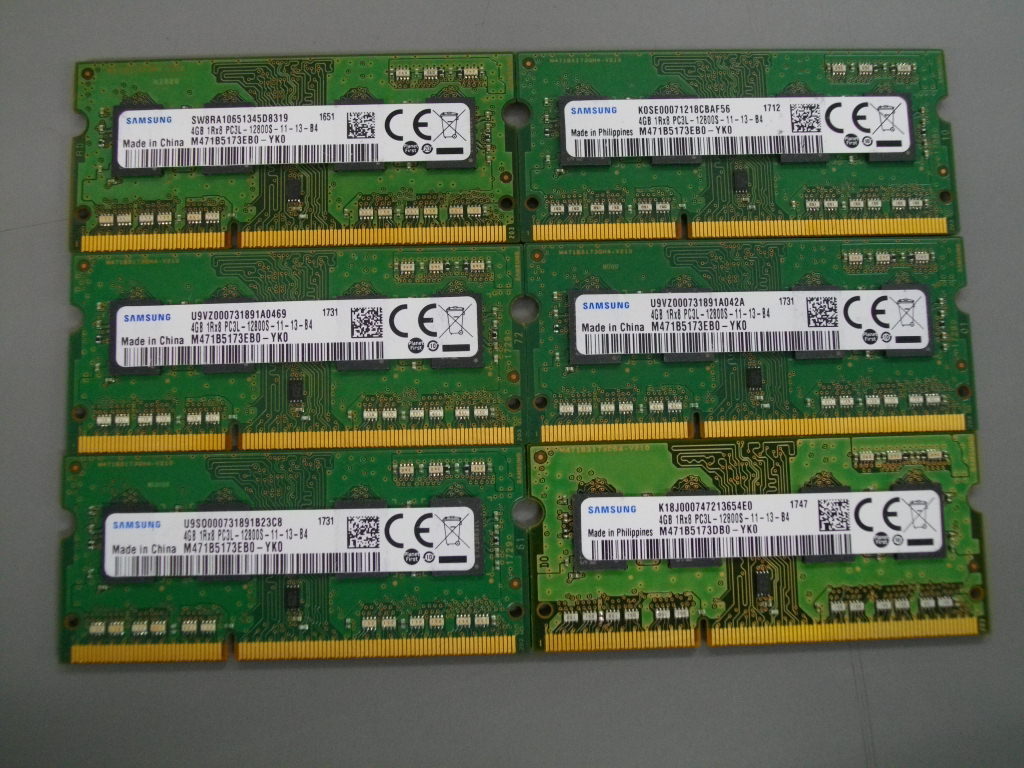 SAMSUNG NOTE用 4GB PC3L-12800S MM 6枚SET 動作OK品 91455 パーツ