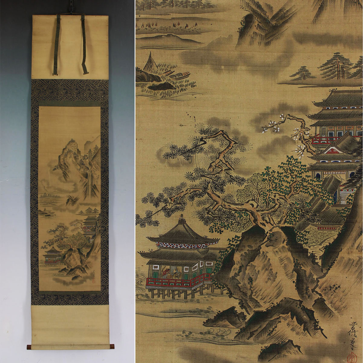狩野常信 | 真作⁄狩野探幽⁄狩野常信⁄合作⁄福禄寿四季山水図⁄三幅対