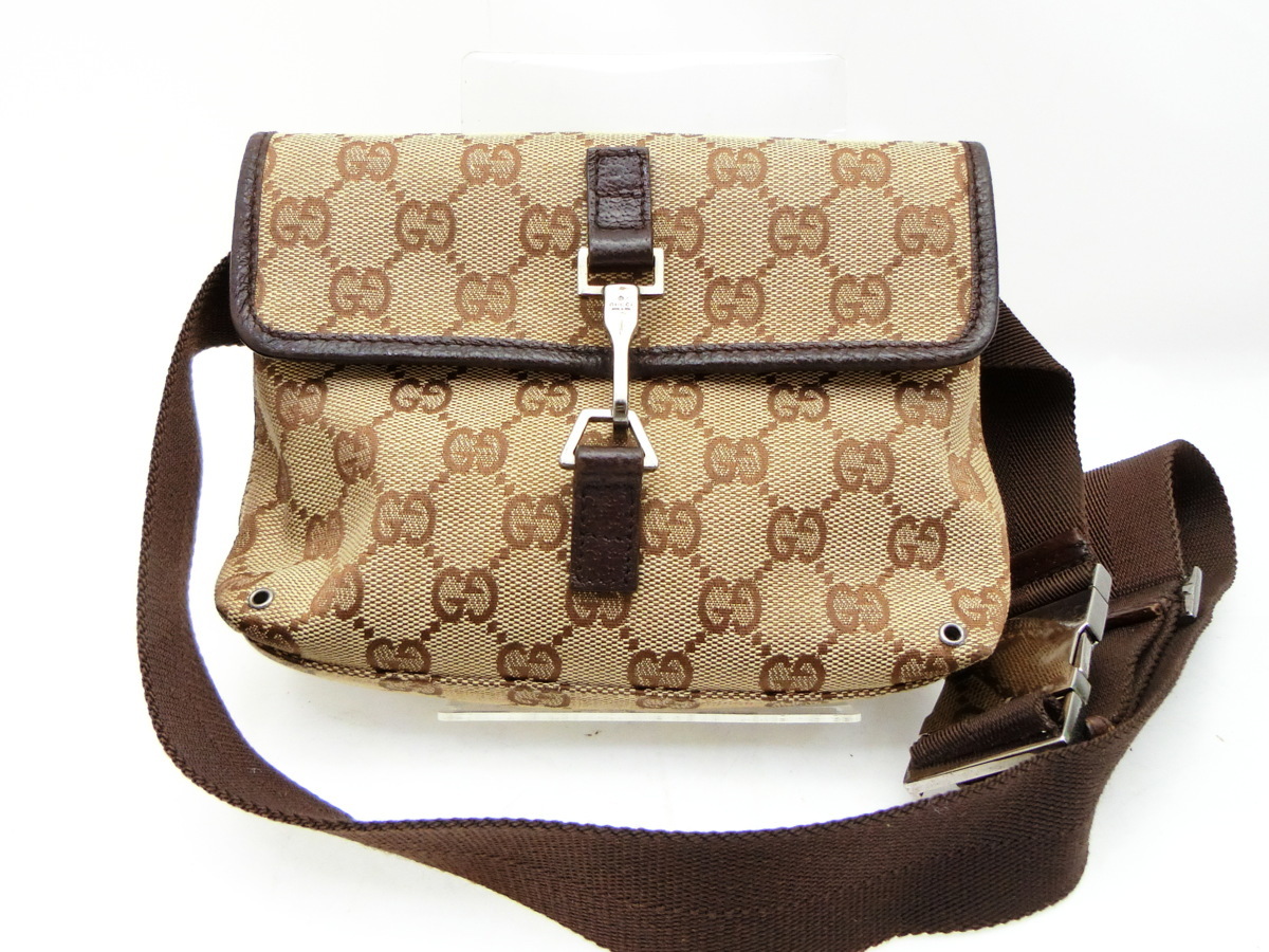 GUCCI GGキャンバス ボディバッグ ウエストポーチ ◇Z3544 GUCCI グッチ GG キャンバス レザー ウエスト ポーチ バッグ
