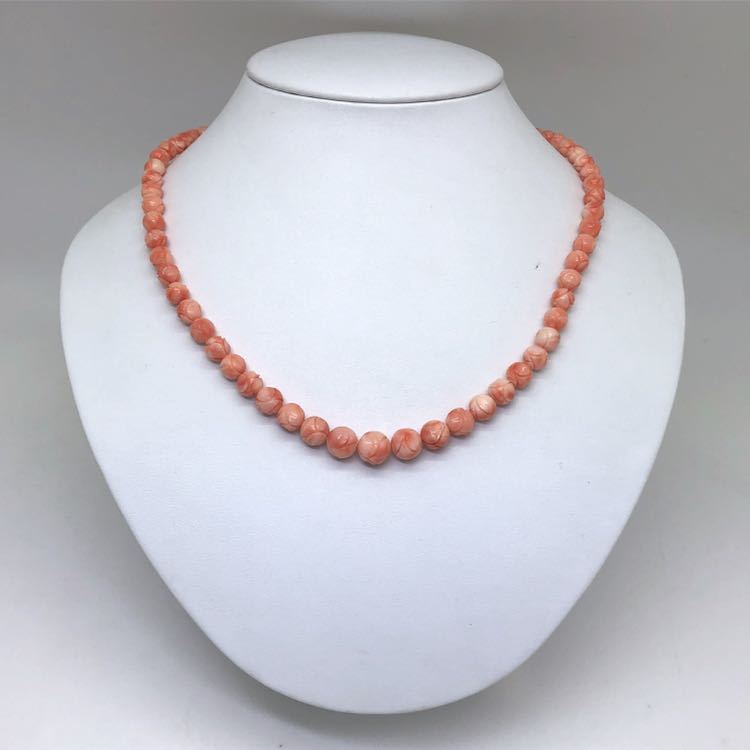 □天然本珊瑚ネックレス□29.2g/49cm/5.52～9.72mm ソーティング付