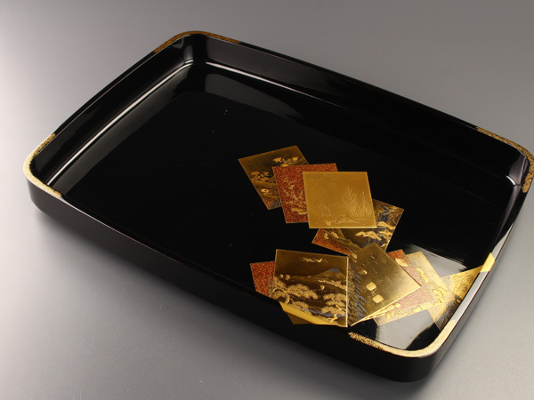 【流】古美術品 黒塗蒔絵広盆 JB957