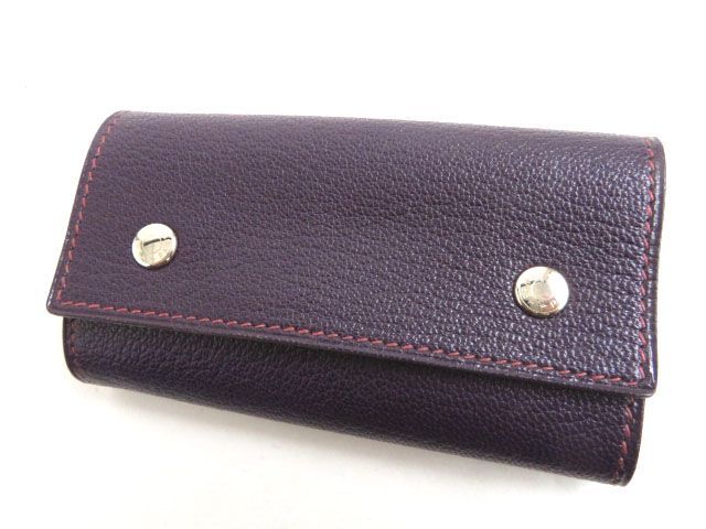 極美品★エルメス HERMES セリエボタン付き シェーブル 6連 キーケース カシス シルバー金具 フランス製 箱付き