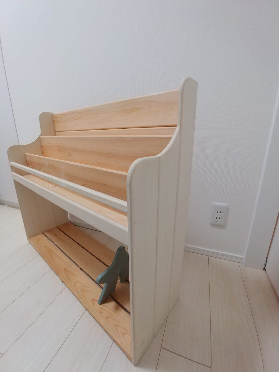 ★絵本棚★ハンドメイド ナチュラル~ホワイト3段シェルフ 星形仕切り アンティーク 幅90_2