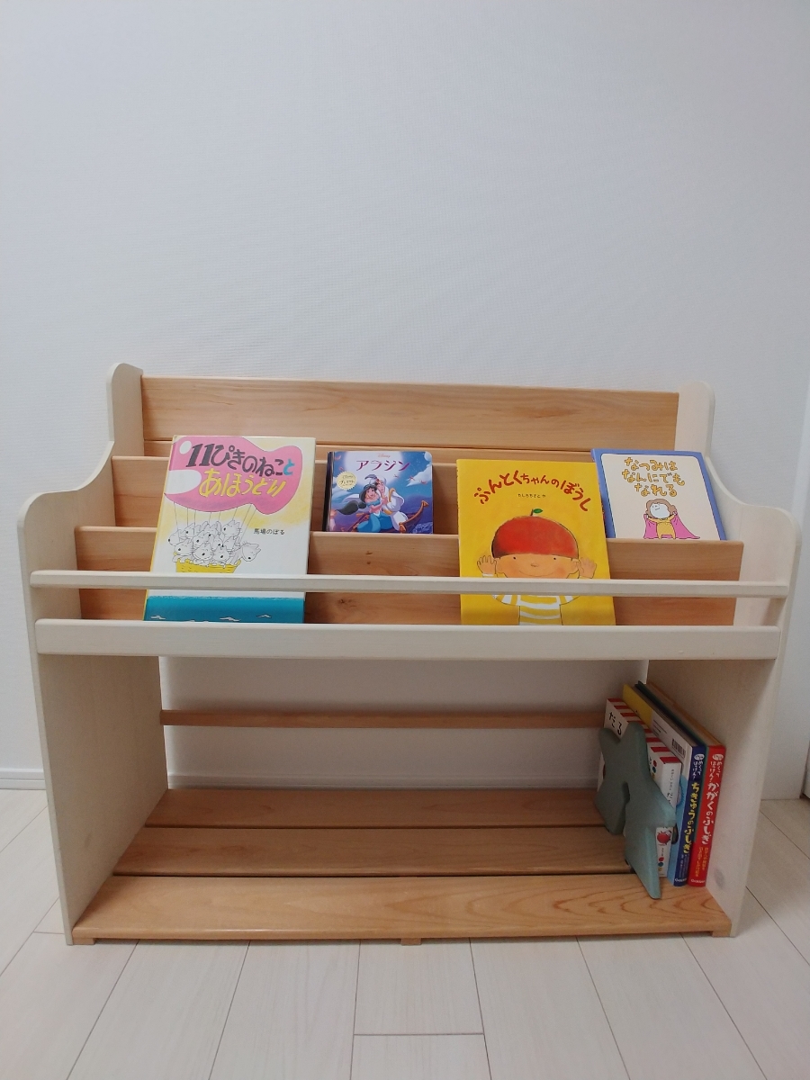 ★絵本棚★ハンドメイド ナチュラル~ホワイト3段シェルフ 星形仕切り アンティーク 幅90_4