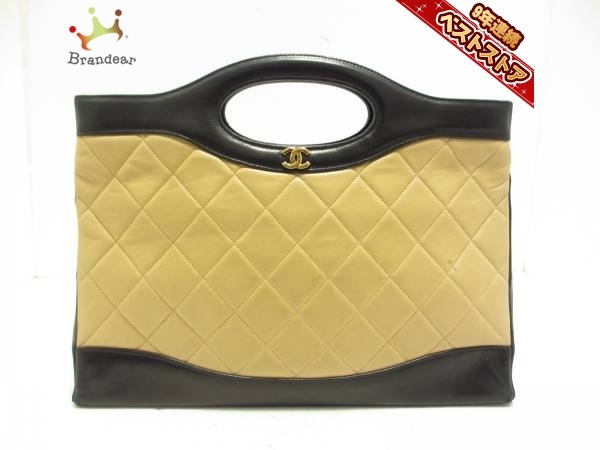 シャネル CHANEL トートバッグ マトラッセ レザー ベージュ×黒 ココマーク バッグ