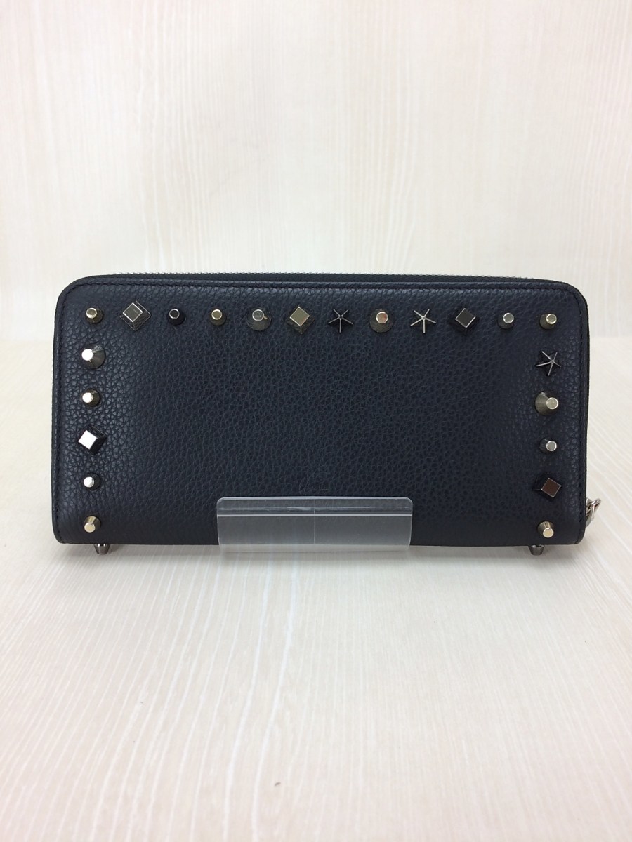 Christian Louboutin◆長財布/牛革/BLK/無地/パネトーネ/ラウンドファスナー/スタッズ