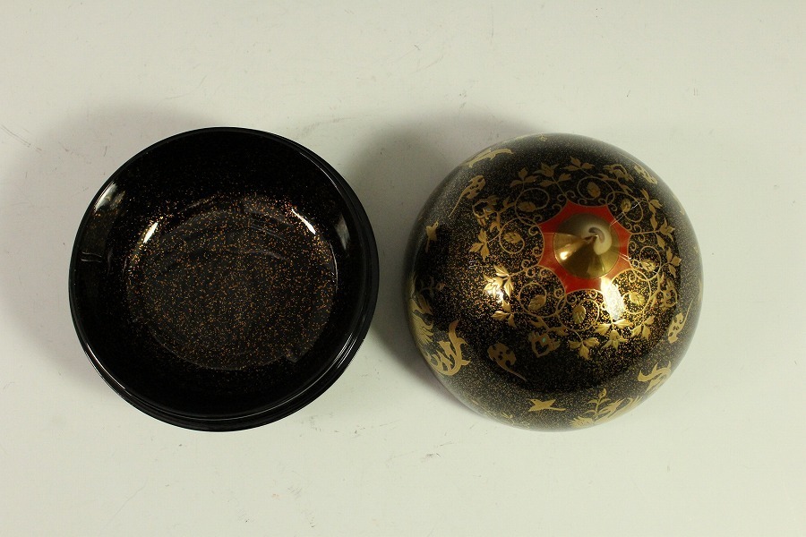 金閣】極上漆器 輪島塗 塗師 大徹造 鳳凰蒔絵 宝珠 五節句盃付 在銘 共
