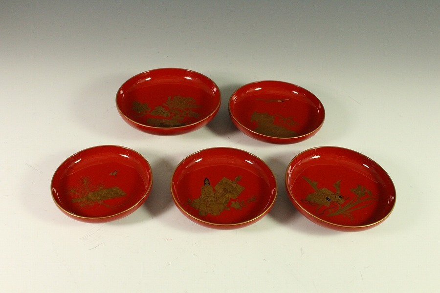 金閣】極上漆器 輪島塗 塗師 大徹造 鳳凰蒔絵 宝珠 五節句盃付 在銘 共
