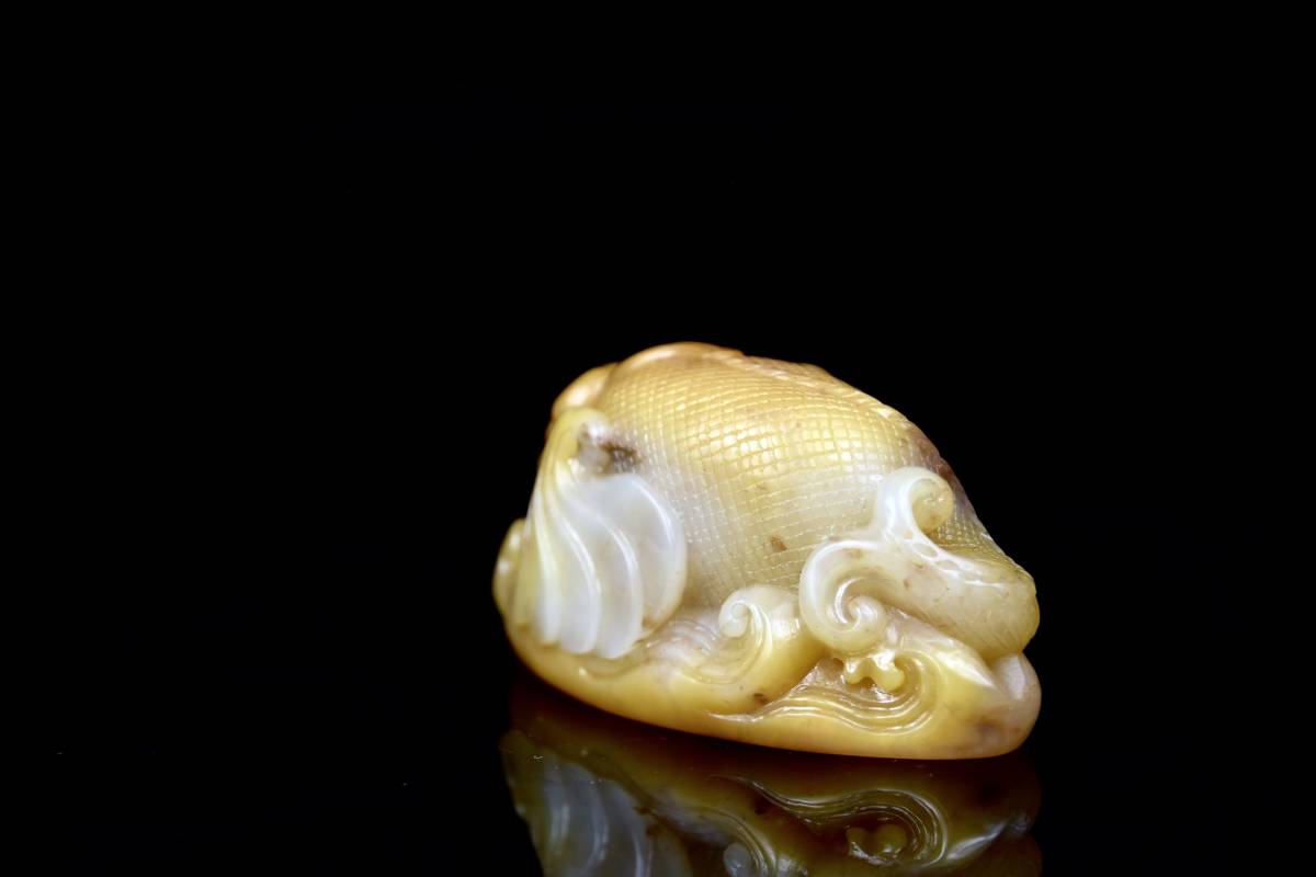 1903SDW1701】中国古董品 清時代 壽山石 【山水人物紋】古印材 文房