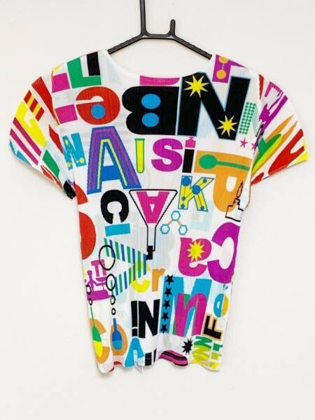 プリーツプリーズ PLEATS PLEASE 半袖カットソー 白×ピンク×マルチ