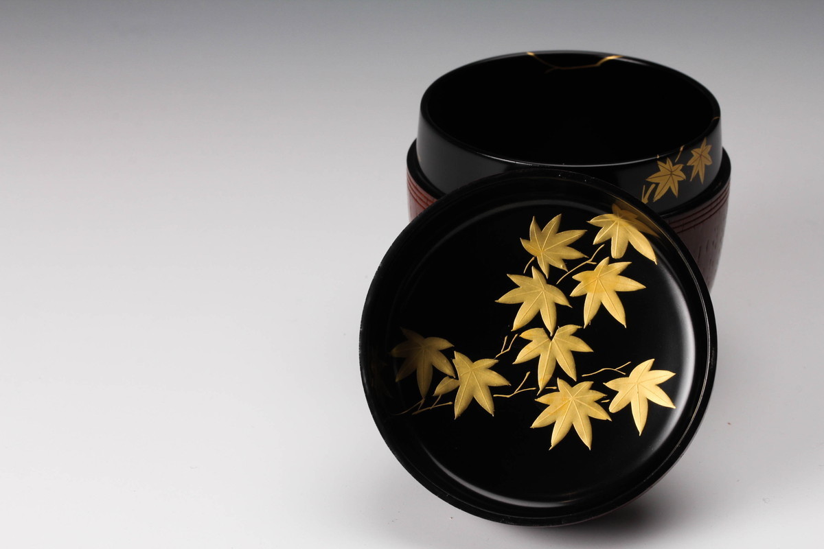 熊谷秀穂作 茶道具 即中斎好写 溜塗楓蒔絵糸目 加賀山中塗蒔絵師 2026