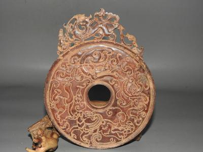 西安入手 天然和田玉製 細工手彫 龍 瑞獸 饕餮 神獸 置物 賞物 玉璧