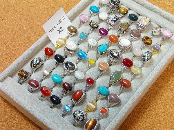 Nz6□天然石指輪まとめて56点セット☆瑪瑙 翡翠 猫目石 ターコイズ
