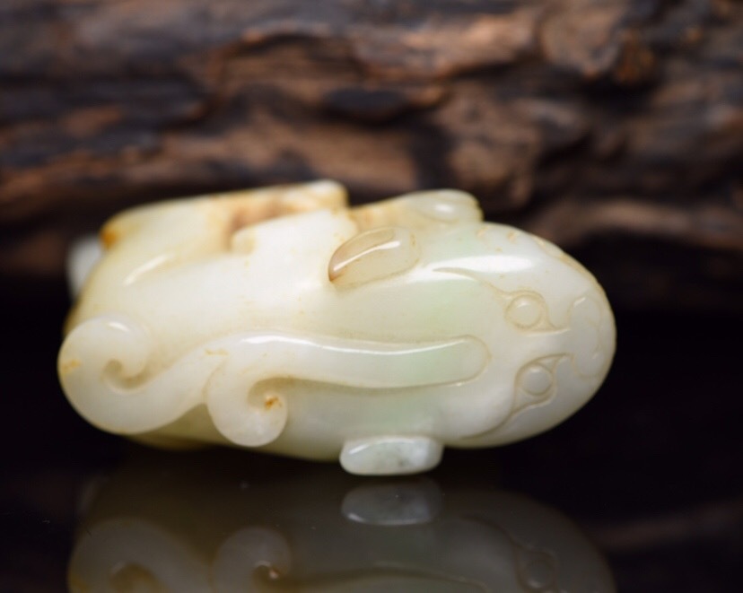 1907Y26156AYX】中国 清 和田玉精彫『瑞獣』鎮尺 文鎮 書道具 置物 文