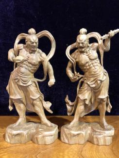 超珍品 インド白檀 香木 某寺収蔵 木彫仏像 精密手彫り 仁王立ち 阿吽