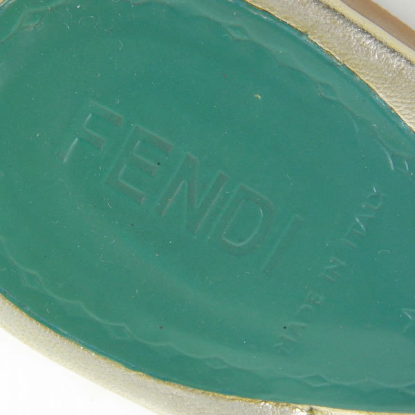 【お買得】 フェンディ FENDI ロゴプレート トング サンダル 緑 ゴールド レディース 36 *SH
