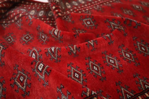 パキスタン製 ウール100% 手織り 絨毯 カーペット ラグ エレガント 赤_幾何学 ペルシャ絨毯 ギャッベ ギャベ クム シルク