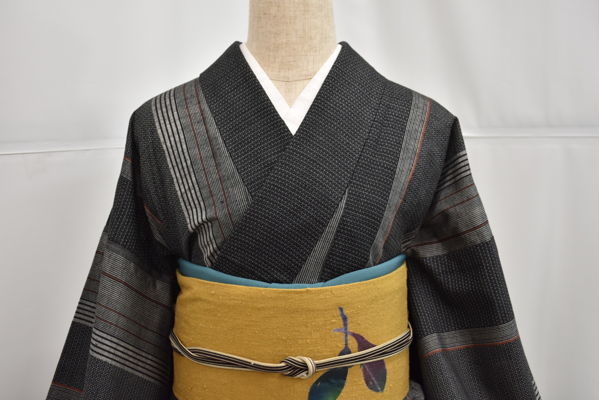 ちどりや】1円～ 未使用品 美品 正絹真綿紬 九寸名古屋帯 普段使いに 