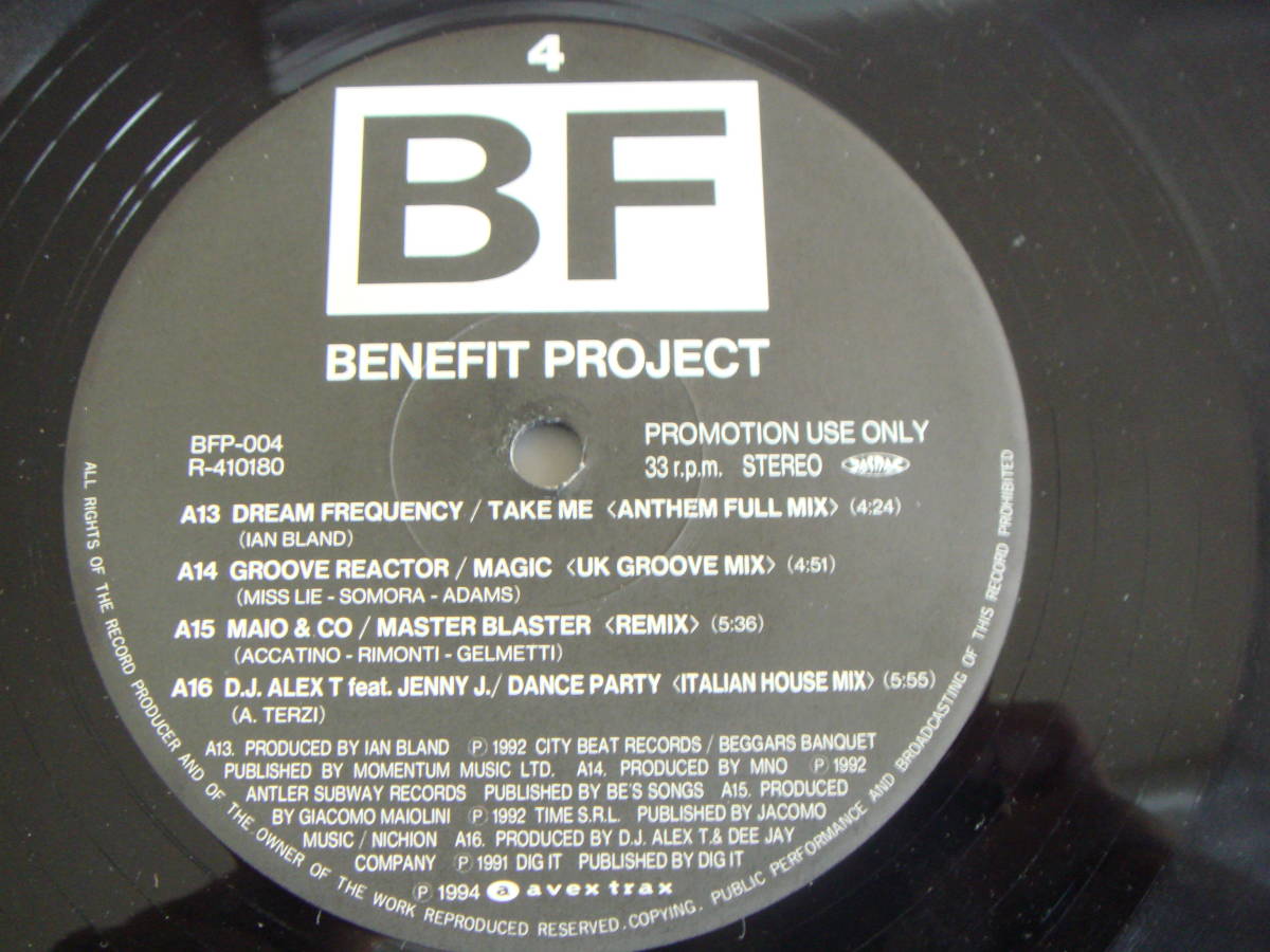 100%新品 12 PROMO BENEFIT PROJECT DREAM FREQUENCY/TAKE ME GROOVE REACTOR/MAGIC MAIO＆CO/MASTER BLASTER BFP-004(ユーロビート)｜売買されたオークション情報、yahooの商品情報をアーカイブ公開 - オークファン ユーロビート