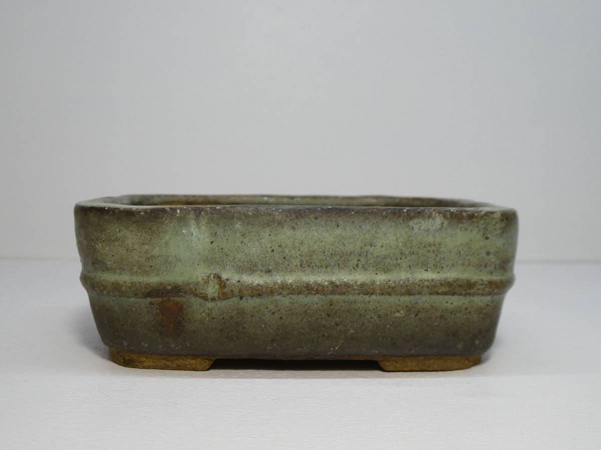 ▽山田 清　緑釉胴紐長方鉢　12.1×10×4.2cm