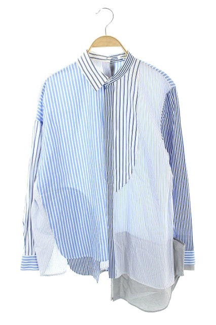 ENFOLD ストライプニットシャツ 38 エンフォルド ENFOLD 18SS シャツ ストライプ柄 アシンメトリー 長袖