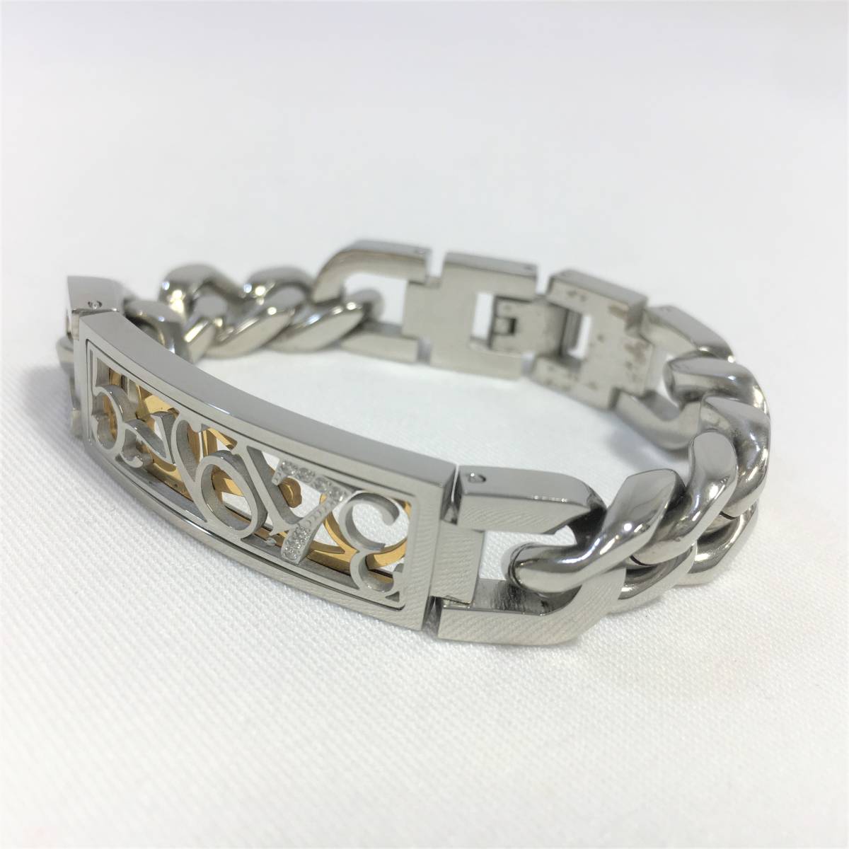 エスカマジー SCOMMAG ブレスレット シルバー×ゴールド ストーン 刻印 