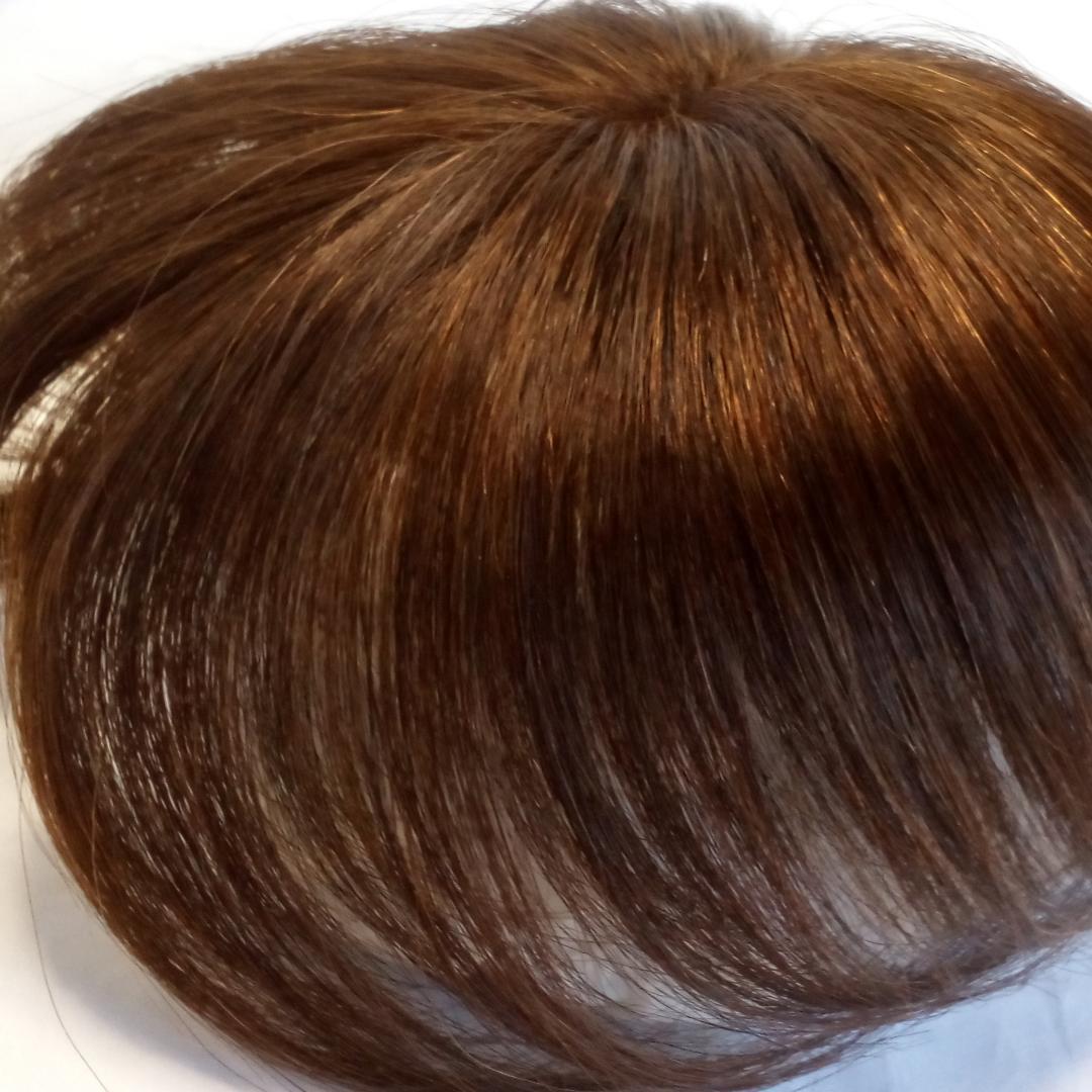 人毛100% ヘアピース ブラウン28 シルクスキン 総手植え 引き抜き 僅か