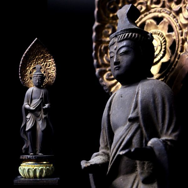櫻】時代古玩 木造 玉眼 観音菩薩立像 30㎝ 仏教美術 [z]10 Yahoo!