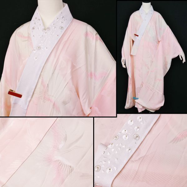 5195☆≪振袖用長襦袢≫ 正絹 単衣 刺繍半襟付き 袖無双仕立て