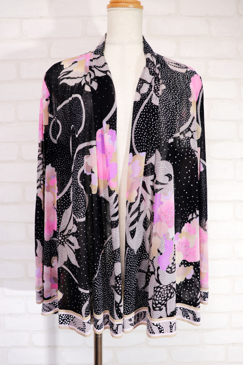 LEONARDレオナール/花柄ドット柄シフォン羽織りカーディガン：42/黒系xi913