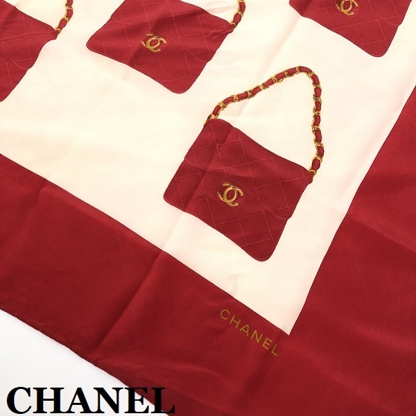 CHANEL シャネル マトラッセ チェーンバッグ柄 スカーフ 大判 シルク