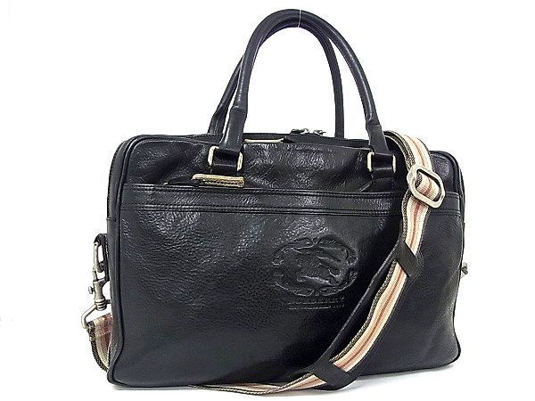 1円 BURBERRY バーバリー ロゴ レザー 2WAY ビジネスバッグ ショルダーバッグ 書類かばん ブラック×マルチカラー D7253pO