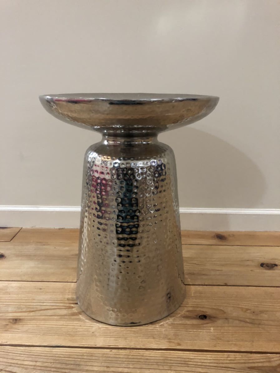 ZARA HOME ザラホーム 艶あり シルバー スツール サイドテーブル 花台