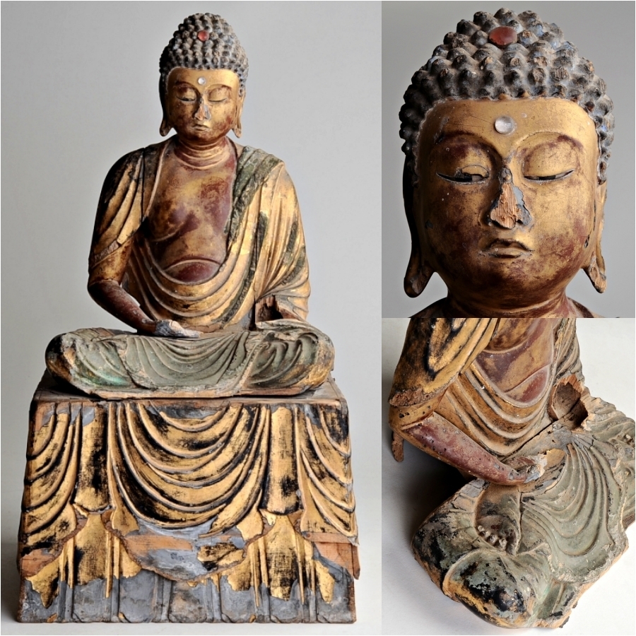 仏像 古仏 木彫寄木造 阿弥陀如来坐像 金泥 白毫 水晶嵌め込み 玉眼 全高46cm 仏教美術 t(仏像)|売買されたオークション情報 ...
