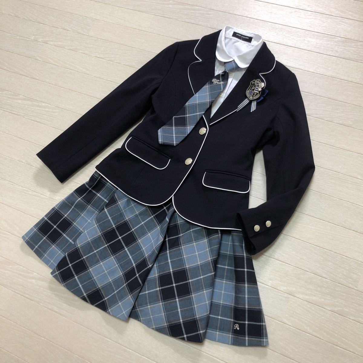 pom ponette ポンポネット ジュニア フォーマル スーツセット 濃紺 卒服 卒業式 入学式 式典 通学 お受験 面接 サイズ150-160 美品